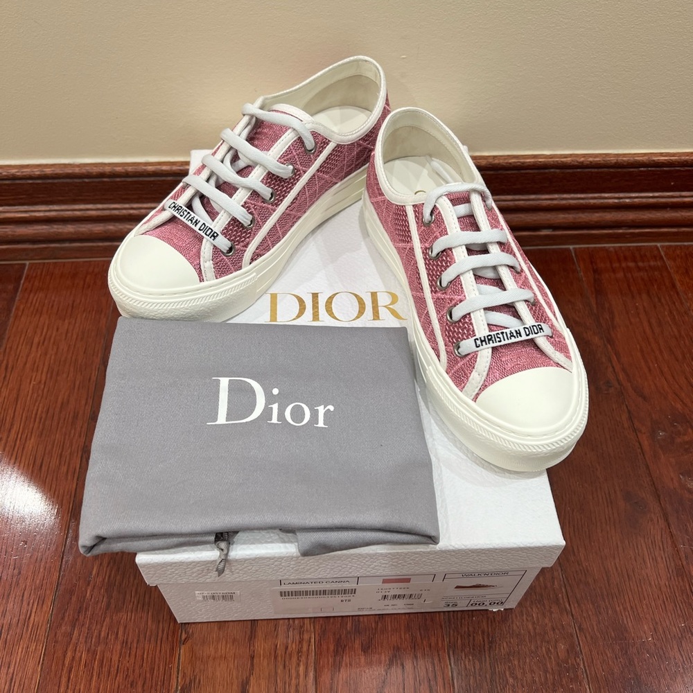 Christian Dior Women's Walk'N'Dior Sneakers Cannage Embroidered Canvas Pink 35